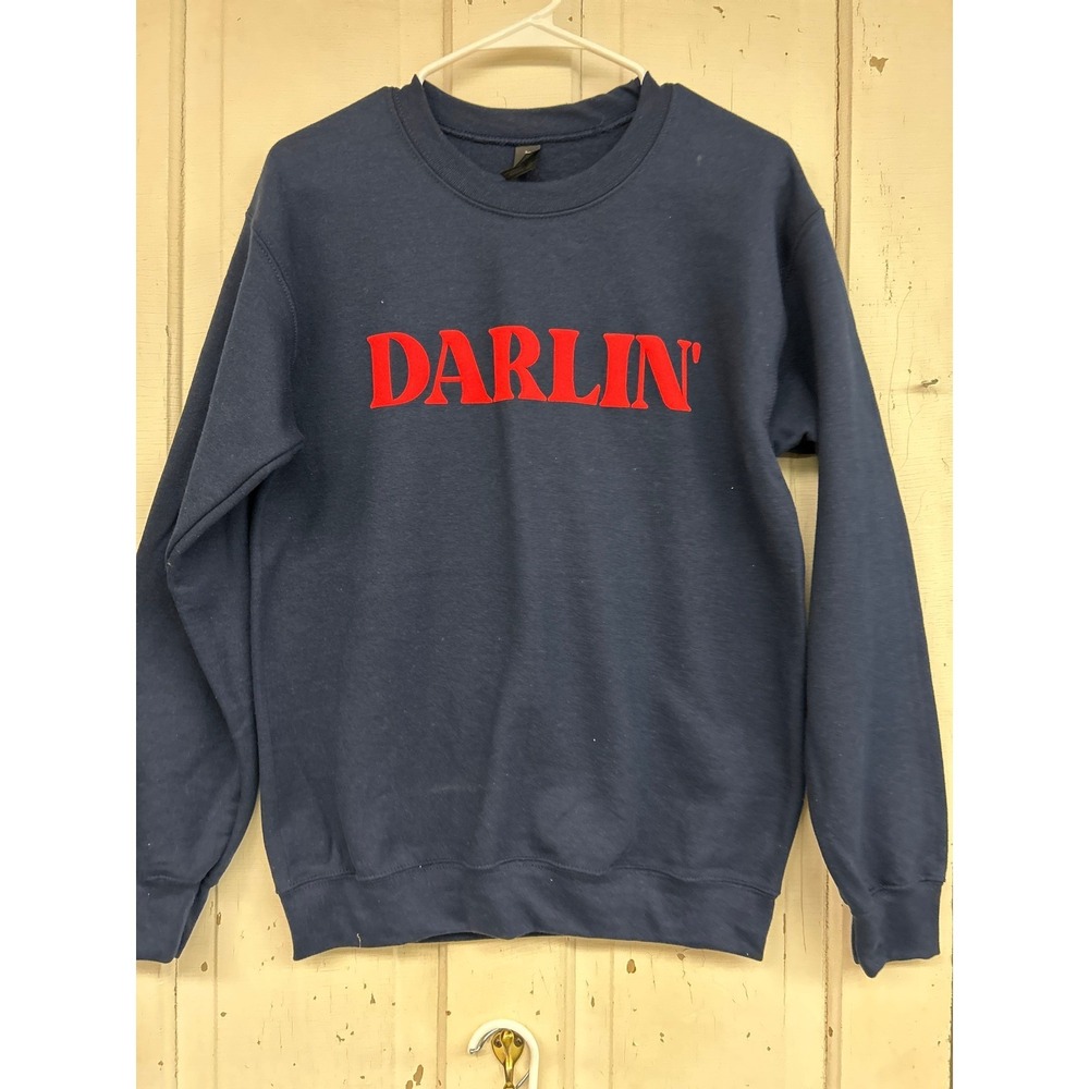 Gildan Darlin Graphic Sweatshirt Navy Blue Red Text Crewneck Pullover Size 2XL